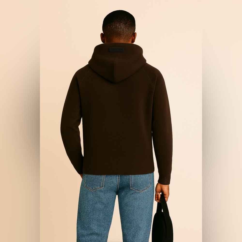 Fear of God Essentials Dark Brown Hoodie Sweatshirt Size 8 - Picture 4 of 8